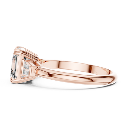Emerald Cut Lab Grown Diamond Engagement Ring | Tapered Baguette Three-Stone Style | 18K and 14K Gold