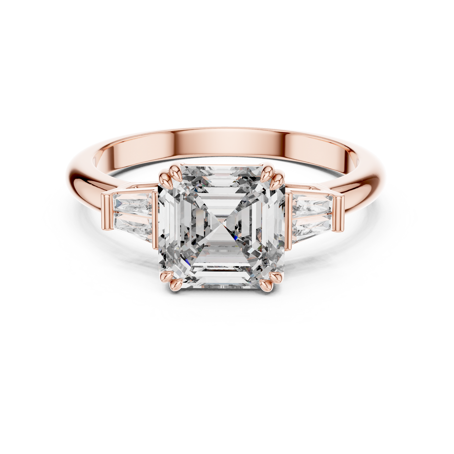 Emerald Cut Lab Grown Diamond Engagement Ring | Tapered Baguette Three-Stone Style | 18K and 14K Gold