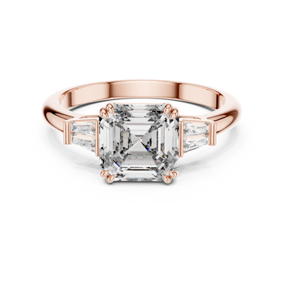 Emerald Cut Lab Grown Diamond Engagement Ring | Tapered Baguette Three-Stone Style | 18K and 14K Gold
