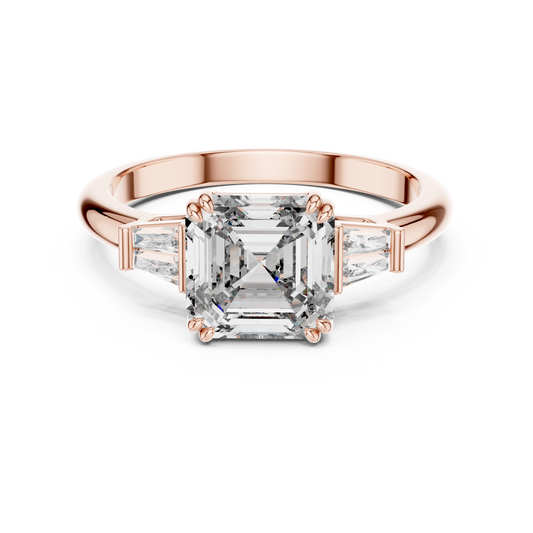 Emerald Cut Lab Grown Diamond Engagement Ring | Tapered Baguette Three-Stone Style | 18K and 14K Gold