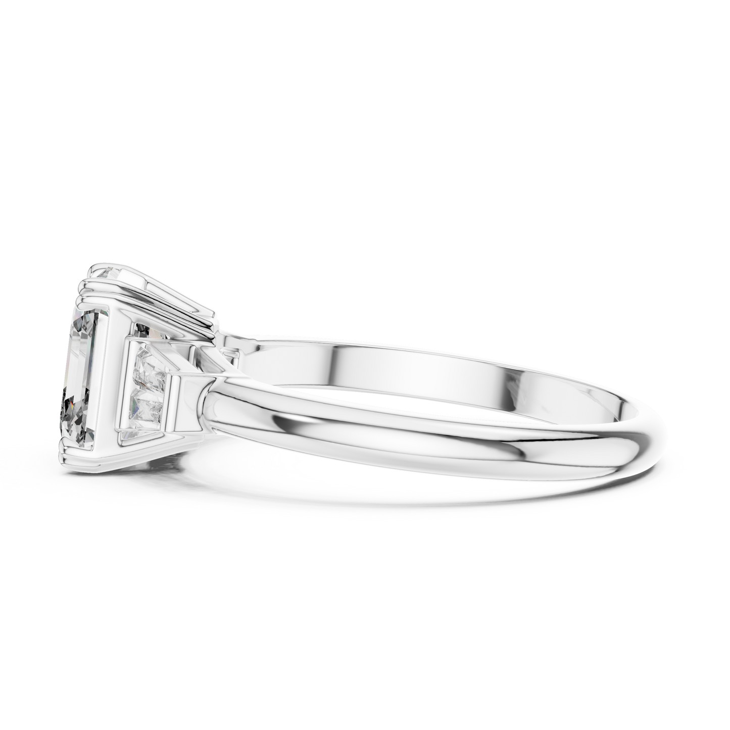 Emerald Cut Lab Grown Diamond Engagement Ring | Tapered Baguette Three-Stone Style | 18K and 14K Gold