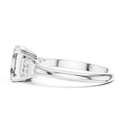 Emerald Cut Lab Grown Diamond Engagement Ring | Tapered Baguette Three-Stone Style | 18K and 14K Gold