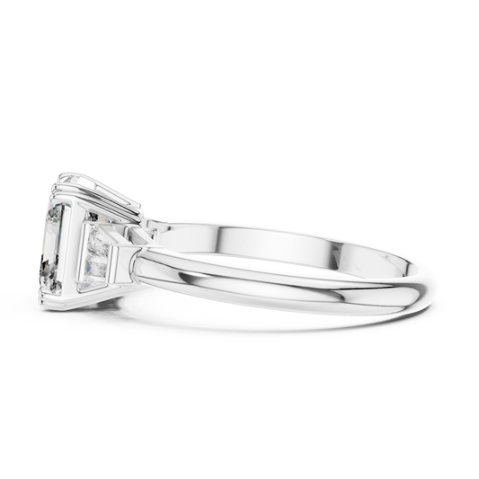 Emerald Cut Lab Grown Diamond Engagement Ring | Tapered Baguette Three-Stone Style | 18K and 14K Gold