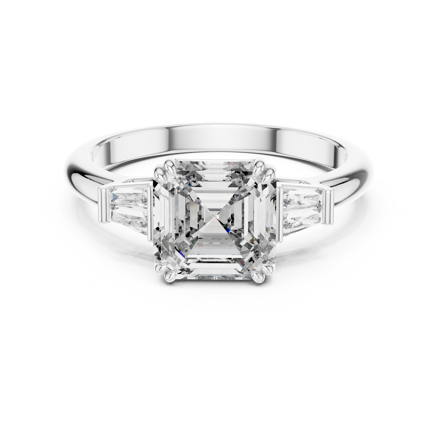 Emerald Cut Lab Grown Diamond Engagement Ring | Tapered Baguette Three-Stone Style | 18K and 14K Gold