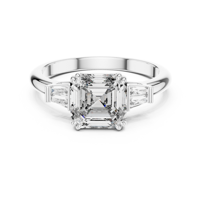 Emerald Cut Lab Grown Diamond Engagement Ring | Tapered Baguette Three-Stone Style | 18K and 14K Gold