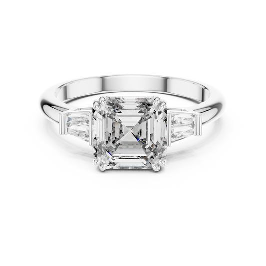 Emerald Cut Lab Grown Diamond Engagement Ring | Tapered Baguette Three-Stone Style | 18K and 14K Gold