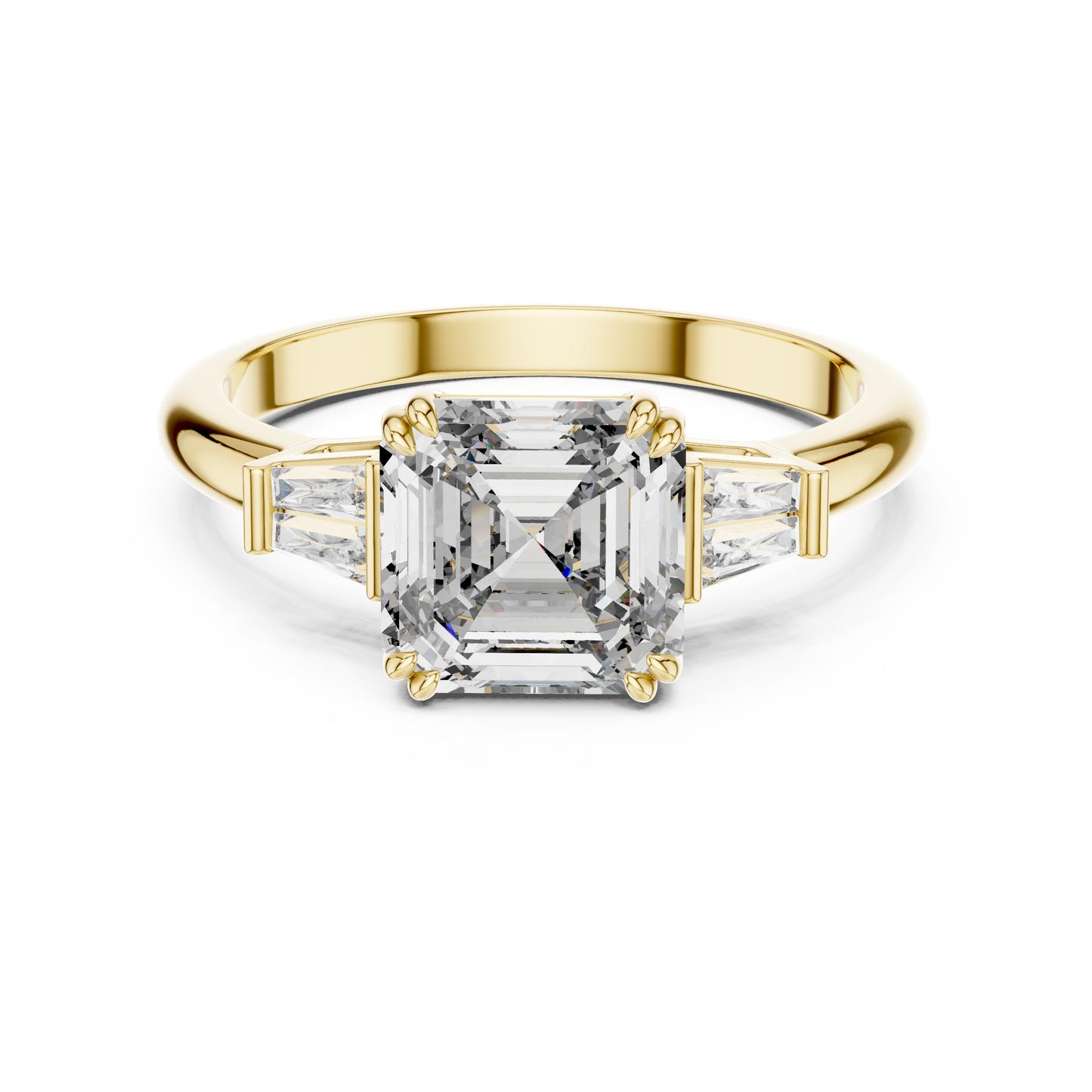 Emerald Cut Lab Grown Diamond Engagement Ring | Tapered Baguette Three-Stone Style | 18K and 14K Gold