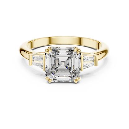 Emerald Cut Lab Grown Diamond Engagement Ring | Tapered Baguette Three-Stone Style | 18K and 14K Gold