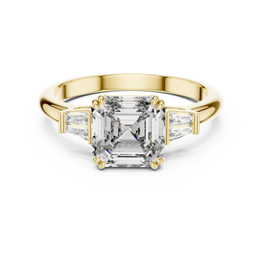 Emerald Cut Lab Grown Diamond Engagement Ring | Tapered Baguette Three-Stone Style | 18K and 14K Gold