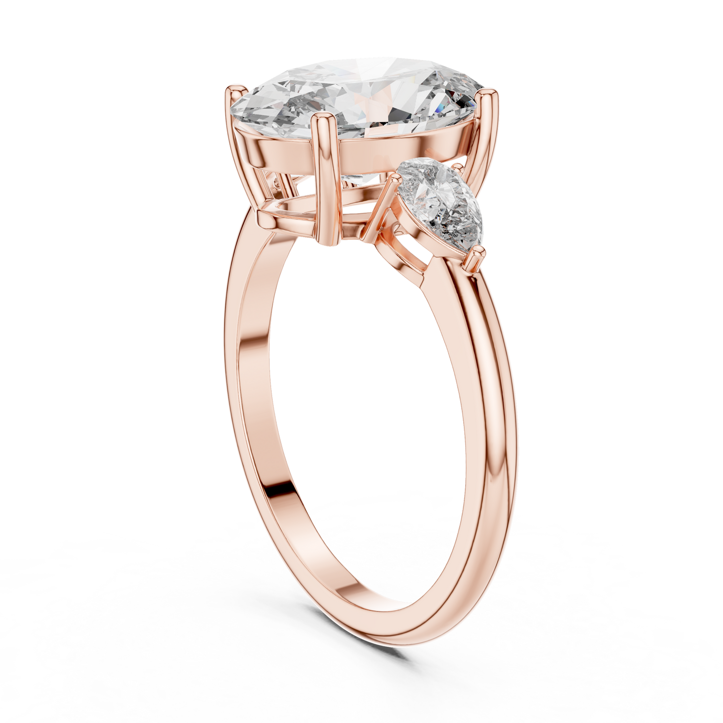 Oval Lab Grown Diamond Engagement Ring | Pear Shape Three-Stone Style | 10K, 14K, and 18K Gold