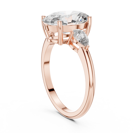 Oval Lab Grown Diamond Engagement Ring | Pear Shape Three-Stone Style | 10K, 14K, and 18K Gold