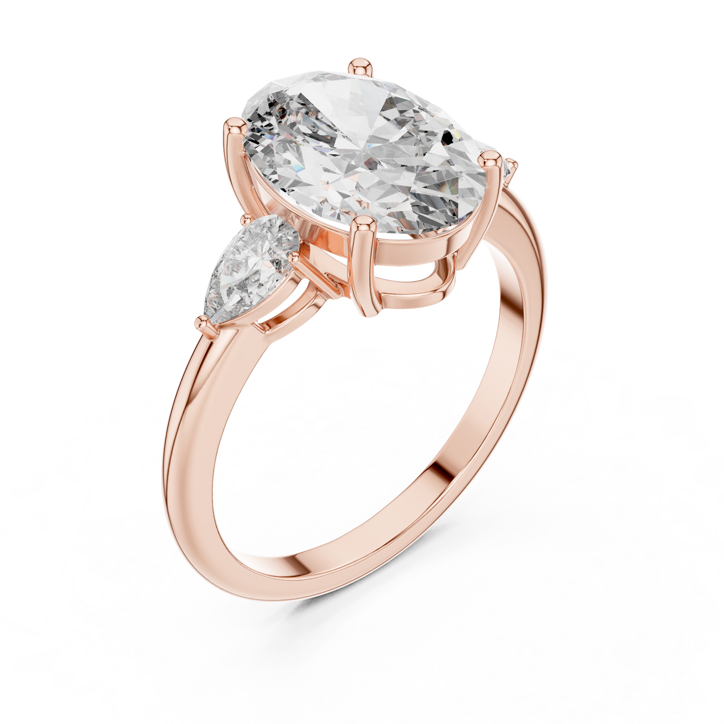 Oval Lab Grown Diamond Engagement Ring | Pear Shape Three-Stone Style | 10K, 14K, and 18K Gold