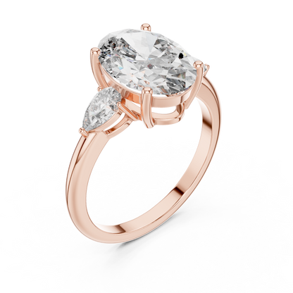 Oval Lab Grown Diamond Engagement Ring | Pear Shape Three-Stone Style | 10K, 14K, and 18K Gold