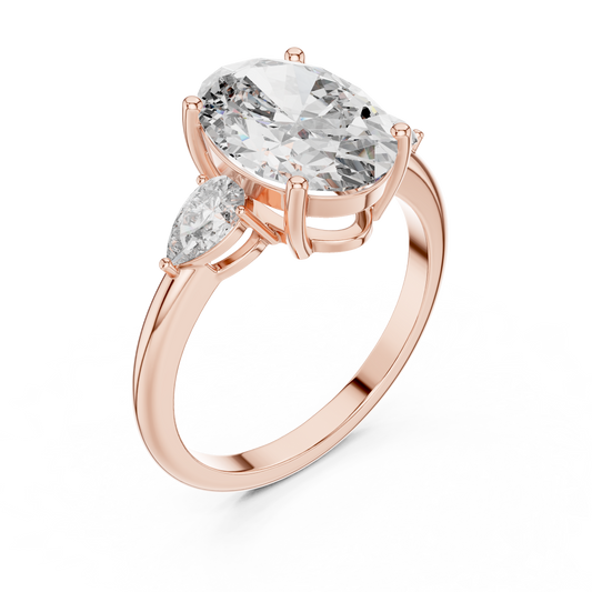 Oval Lab Grown Diamond Engagement Ring | Pear Shape Three-Stone Style | 10K, 14K, and 18K Gold