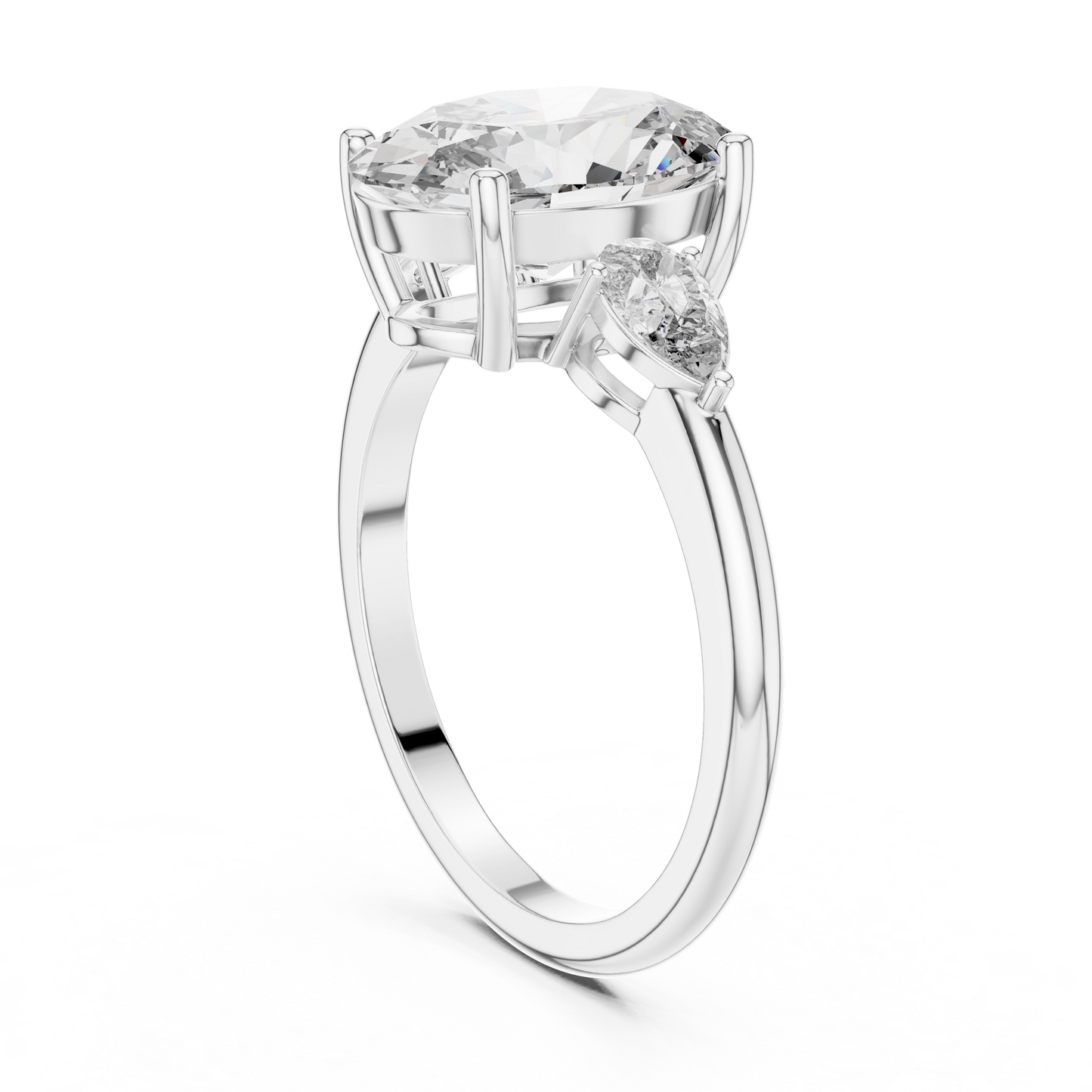 Oval Lab Grown Diamond Engagement Ring | Pear Shape Three-Stone Style | 10K, 14K, and 18K Gold