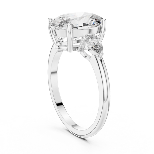 Oval Lab Grown Diamond Engagement Ring | Pear Shape Three-Stone Style | 10K, 14K, and 18K Gold
