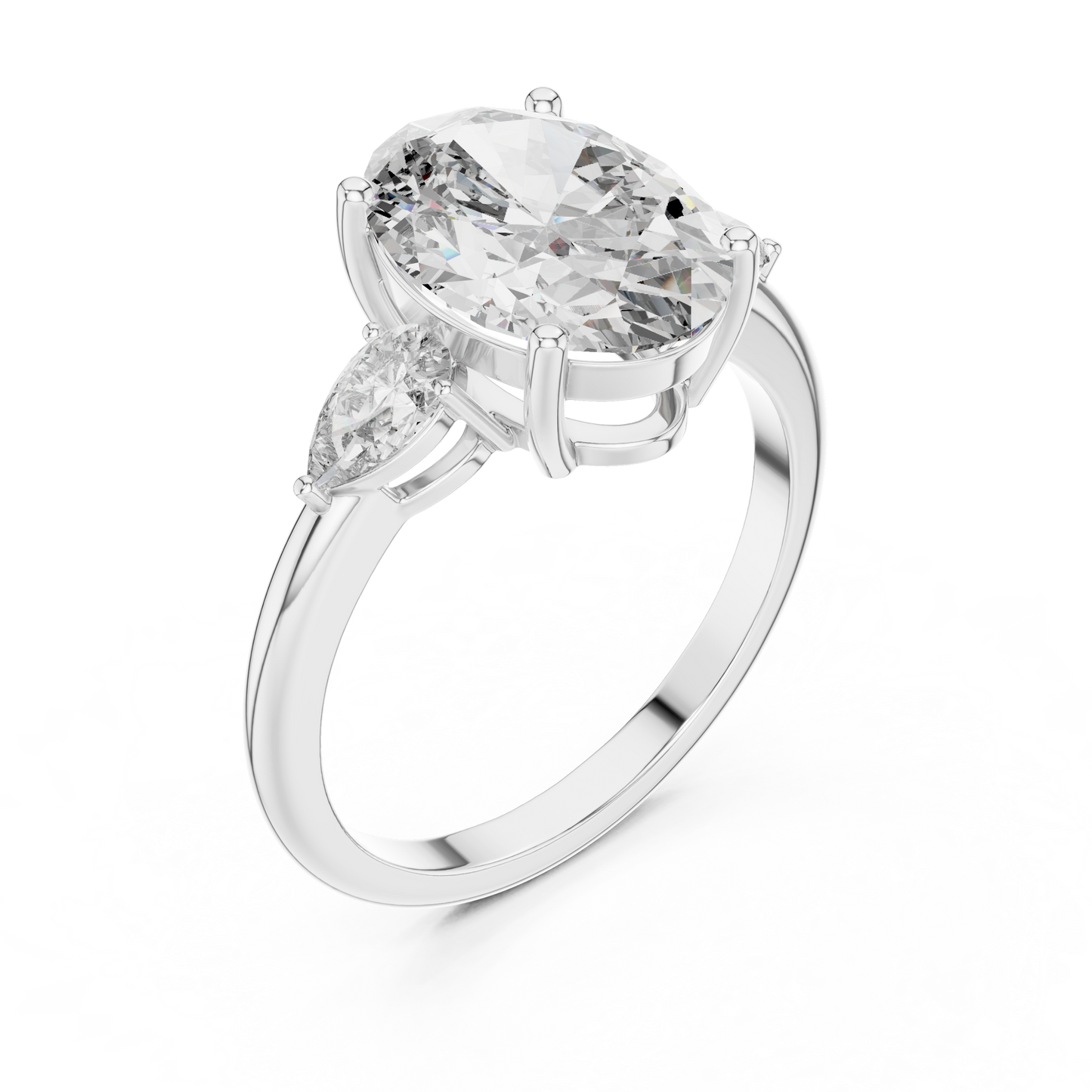 Oval Lab Grown Diamond Engagement Ring | Pear Shape Three-Stone Style | 10K, 14K, and 18K Gold