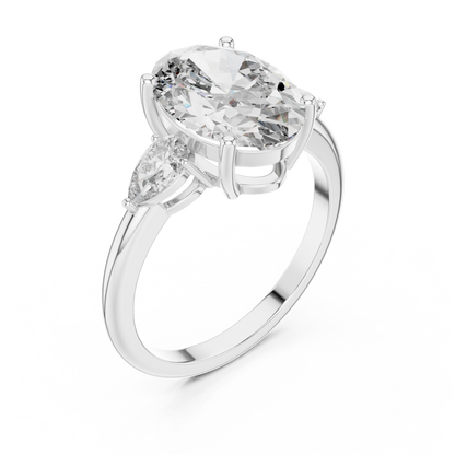 Oval Lab Grown Diamond Engagement Ring | Pear Shape Three-Stone Style | 10K, 14K, and 18K Gold