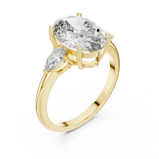 Oval Lab Grown Diamond Engagement Ring | Pear Shape Three-Stone Style | 10K, 14K, and 18K Gold