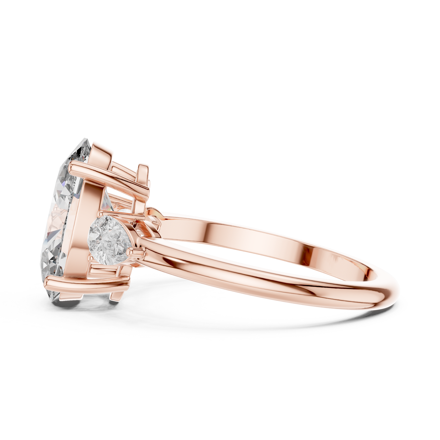 Oval Lab Grown Diamond Engagement Ring | Pear Shape Three-Stone Style | 10K, 14K, and 18K Gold