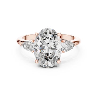 Oval Lab Grown Diamond Engagement Ring | Pear Shape Three-Stone Style | 10K, 14K, and 18K Gold