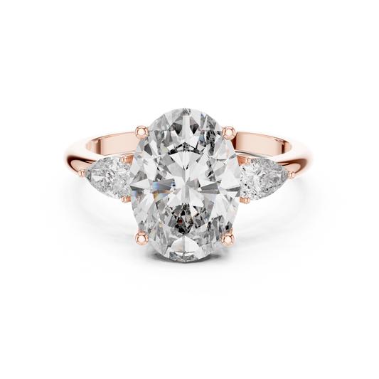 Oval Lab Grown Diamond Engagement Ring | Pear Shape Three-Stone Style | 10K, 14K, and 18K Gold