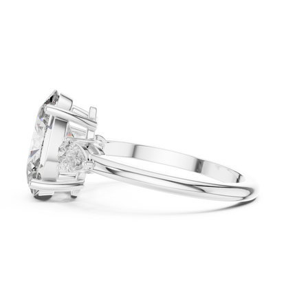 Oval Lab Grown Diamond Engagement Ring | Pear Shape Three-Stone Style | 10K, 14K, and 18K Gold