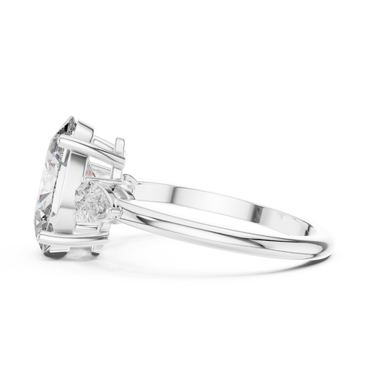 Oval Lab Grown Diamond Engagement Ring | Pear Shape Three-Stone Style | 10K, 14K, and 18K Gold