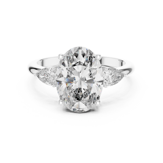 Oval Lab Grown Diamond Engagement Ring | Pear Shape Three-Stone Style | 10K, 14K, and 18K Gold