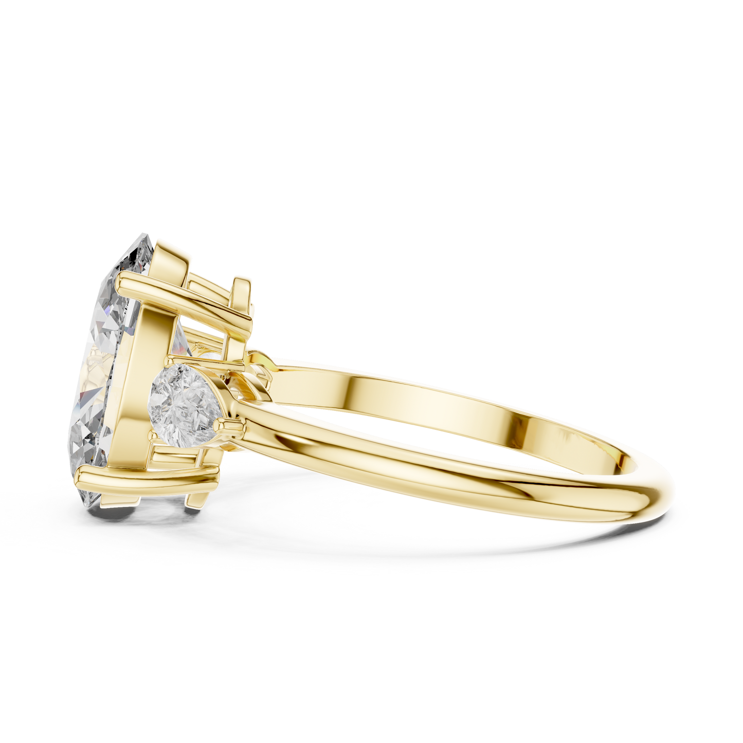 Oval Lab Grown Diamond Engagement Ring | Pear Shape Three-Stone Style | 10K, 14K, and 18K Gold
