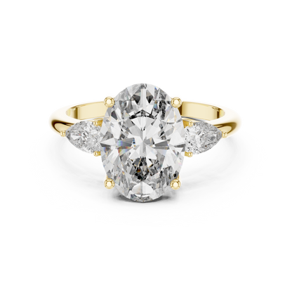 Oval Lab Grown Diamond Engagement Ring | Pear Shape Three-Stone Style | 10K, 14K, and 18K Gold