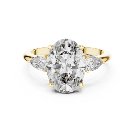 Oval Lab Grown Diamond Engagement Ring | Pear Shape Three-Stone Style | 10K, 14K, and 18K Gold