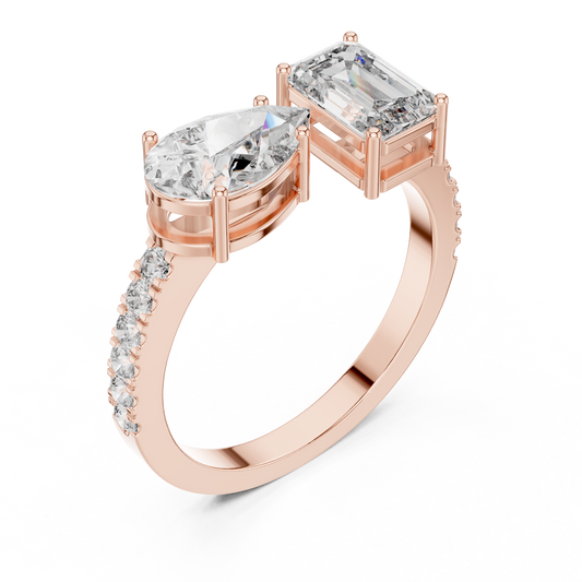 Emerald and Pear Cut Toi et Moi Lab Grown Diamond Ring | 10K, 14K, and 18K Gold