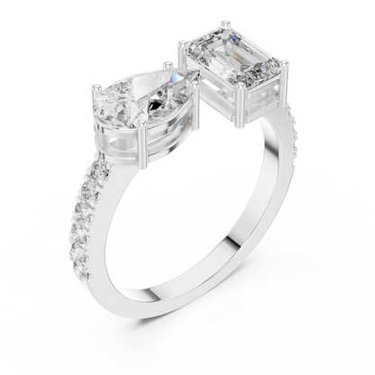 Emerald and Pear Cut Toi et Moi Lab Grown Diamond Ring | 10K, 14K, and 18K Gold