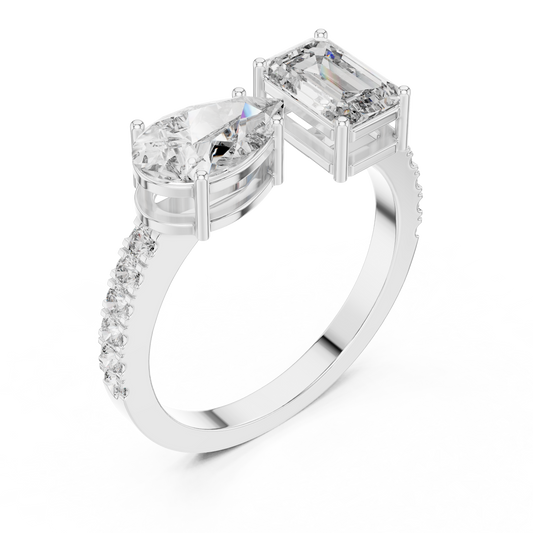 Emerald and Pear Cut Toi et Moi Lab Grown Diamond Ring | 10K, 14K, and 18K Gold