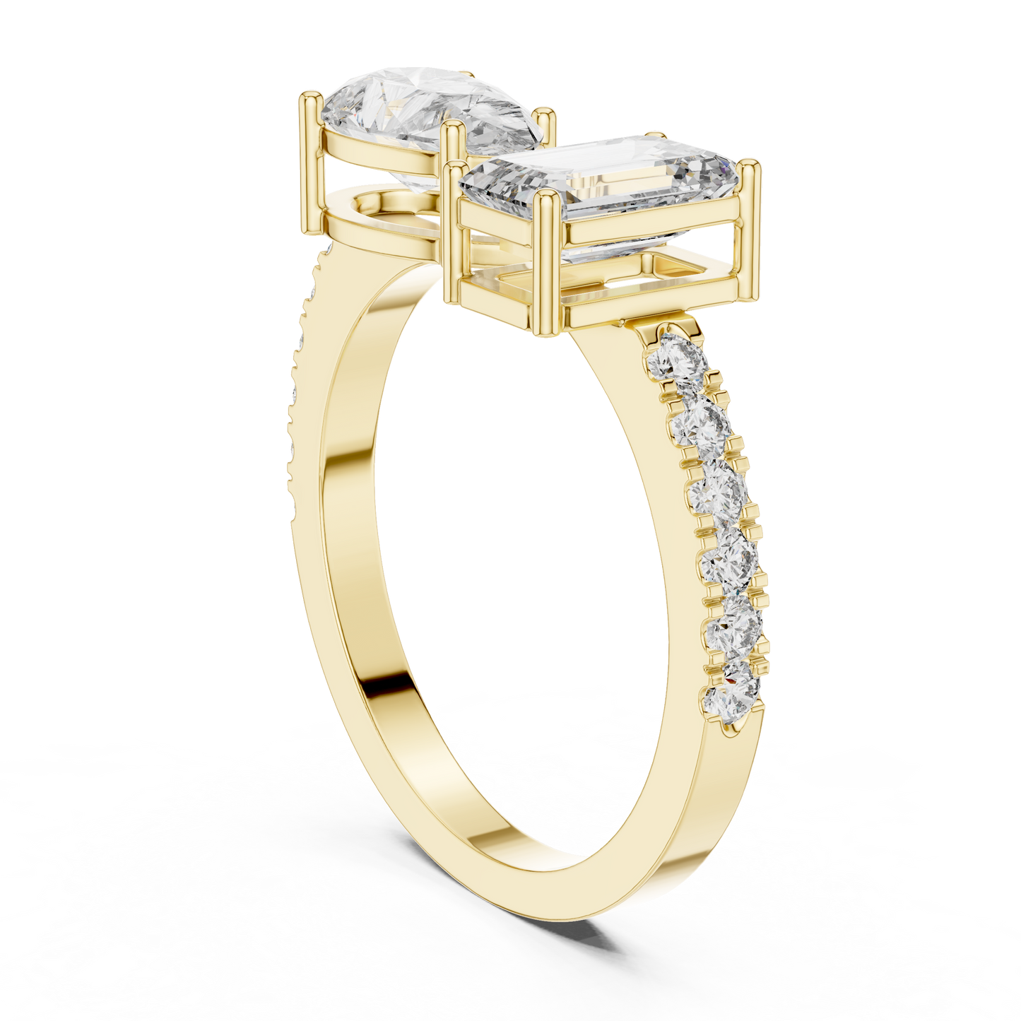 Emerald and Pear Cut Toi et Moi Lab Grown Diamond Ring | 10K, 14K, and 18K Gold