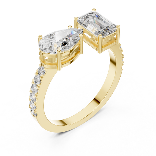 Emerald and Pear Cut Toi et Moi Lab Grown Diamond Ring | 10K, 14K, and 18K Gold