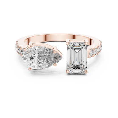 Emerald and Pear Cut Toi et Moi Lab Grown Diamond Ring | 10K, 14K, and 18K Gold