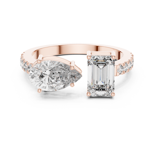 Emerald and Pear Cut Toi et Moi Lab Grown Diamond Ring | 10K, 14K, and 18K Gold