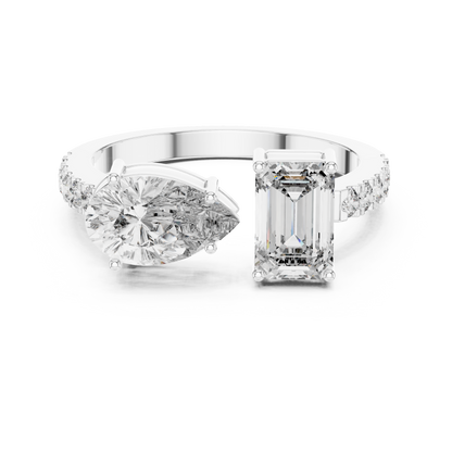 Emerald and Pear Cut Toi et Moi Lab Grown Diamond Ring | 10K, 14K, and 18K Gold