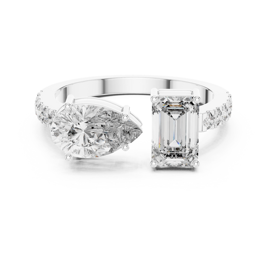 Emerald and Pear Cut Toi et Moi Lab Grown Diamond Ring | 10K, 14K, and 18K Gold