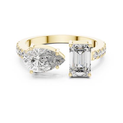 Emerald and Pear Cut Toi et Moi Lab Grown Diamond Ring | 10K, 14K, and 18K Gold