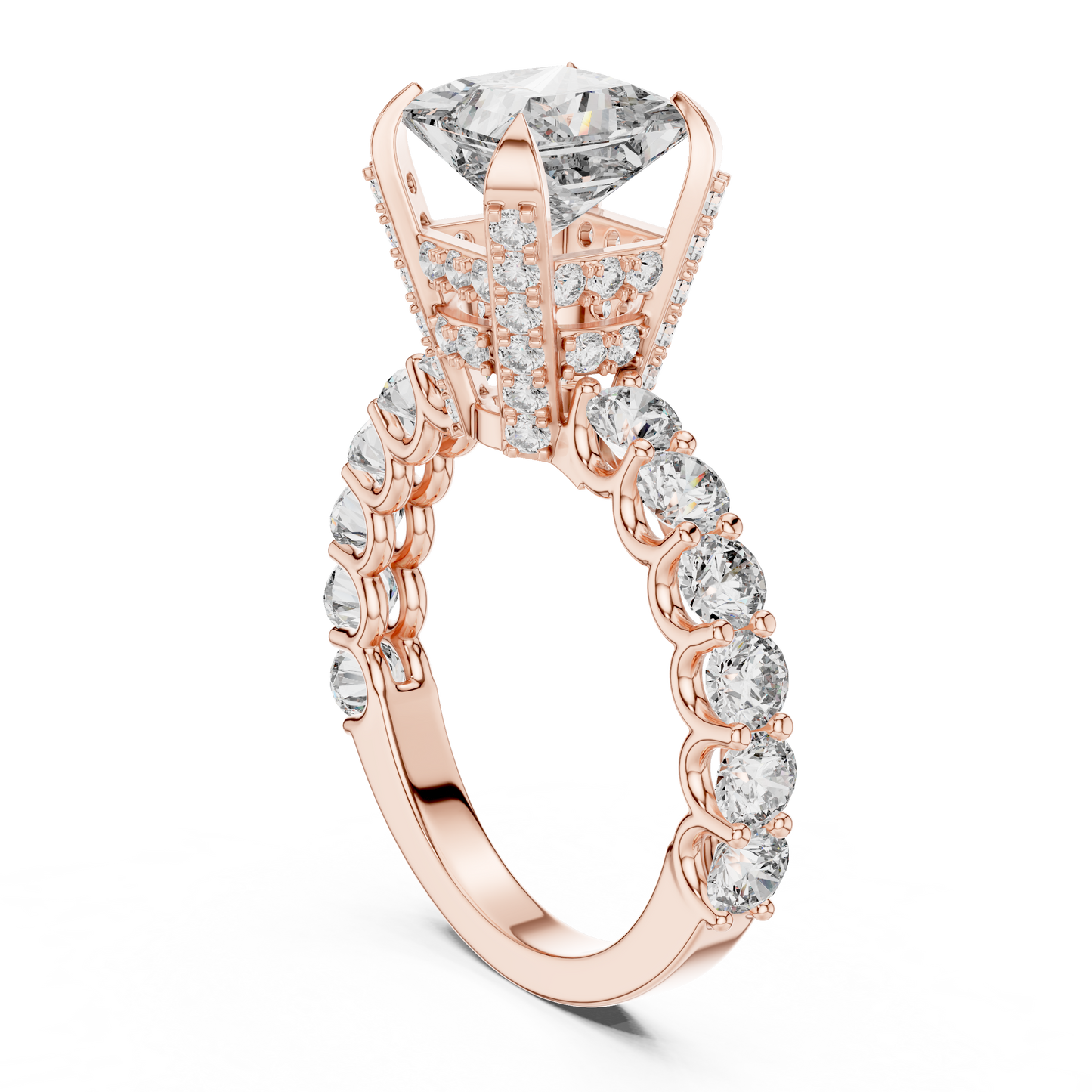 Princess Cut Lab Grown Diamond Engagement Ring | Bubble Pavé Band | 10K, 14K, and 18K Gold