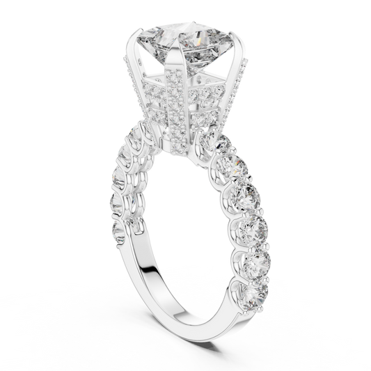 Princess Cut Lab Grown Diamond Engagement Ring | Bubble Pavé Band | 10K, 14K, and 18K Gold