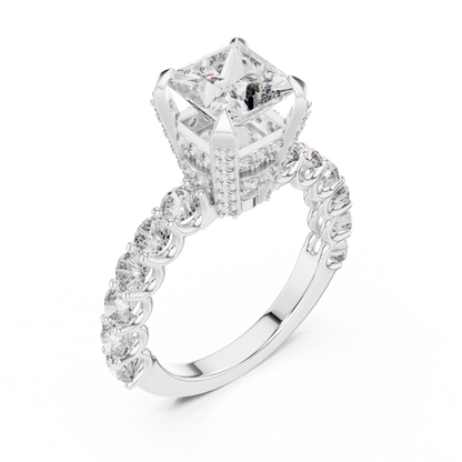 Princess Cut Lab Grown Diamond Engagement Ring | Bubble Pavé Band | 10K, 14K, and 18K Gold