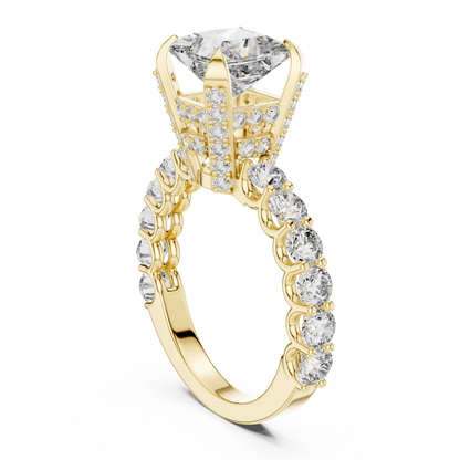 Princess Cut Lab Grown Diamond Engagement Ring | Bubble Pavé Band | 10K, 14K, and 18K Gold