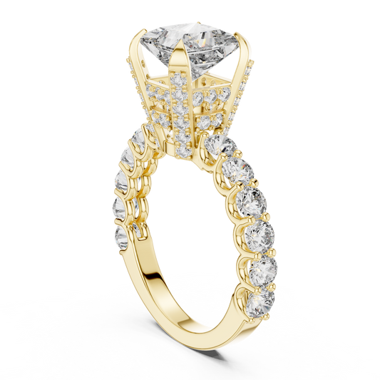 Princess Cut Lab Grown Diamond Engagement Ring | Bubble Pavé Band | 10K, 14K, and 18K Gold