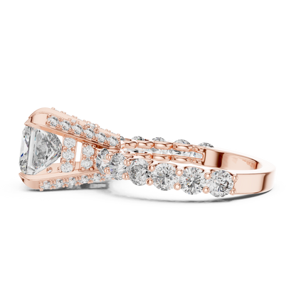 Princess Cut Lab Grown Diamond Engagement Ring | Bubble Pavé Band | 10K, 14K, and 18K Gold