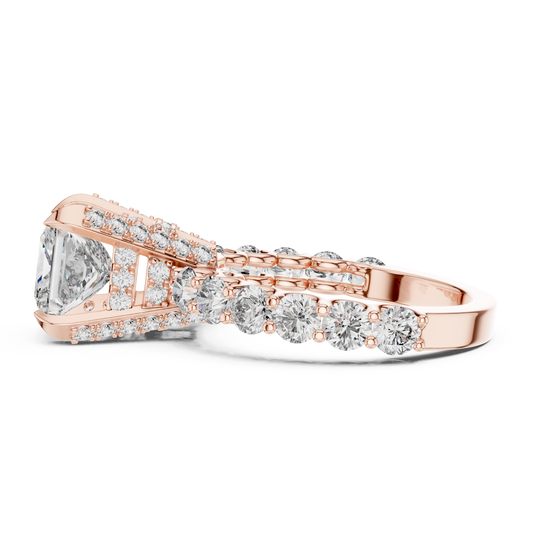 Princess Cut Lab Grown Diamond Engagement Ring | Bubble Pavé Band | 10K, 14K, and 18K Gold