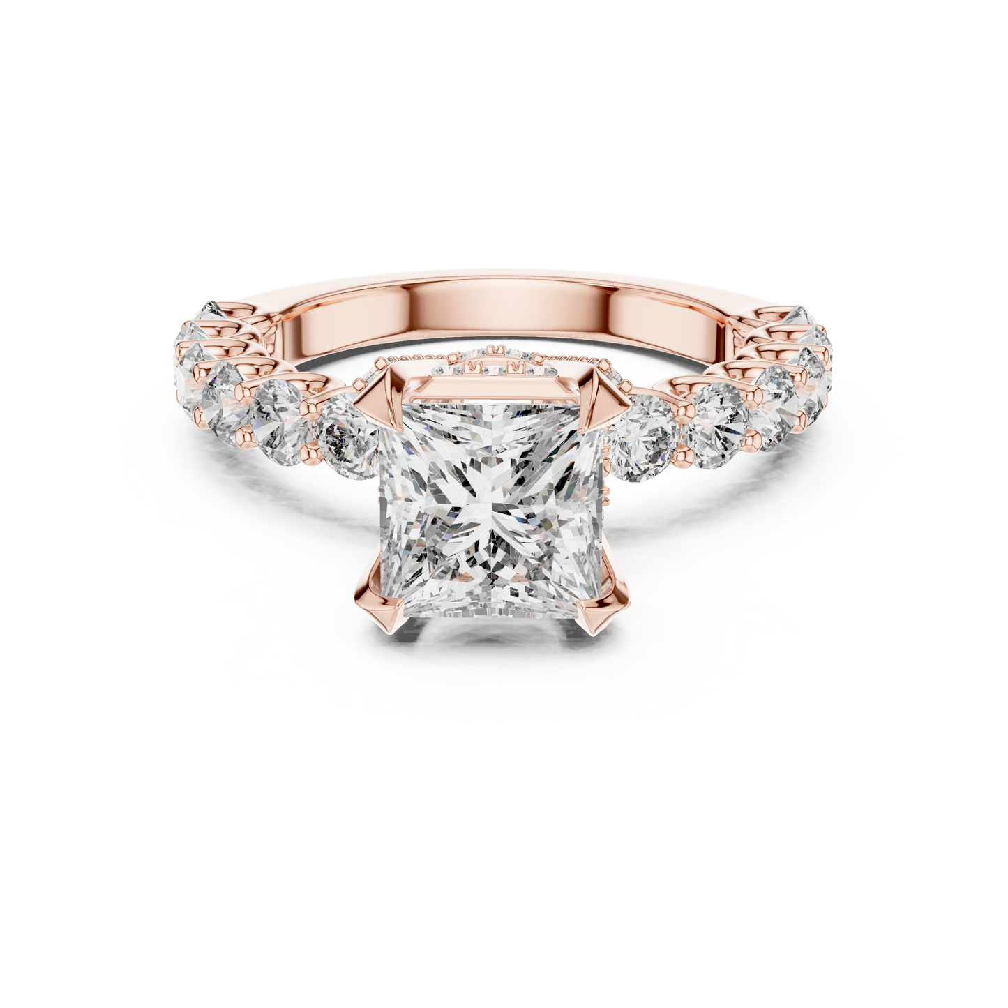Princess Cut Lab Grown Diamond Engagement Ring | Bubble Pavé Band | 10K, 14K, and 18K Gold